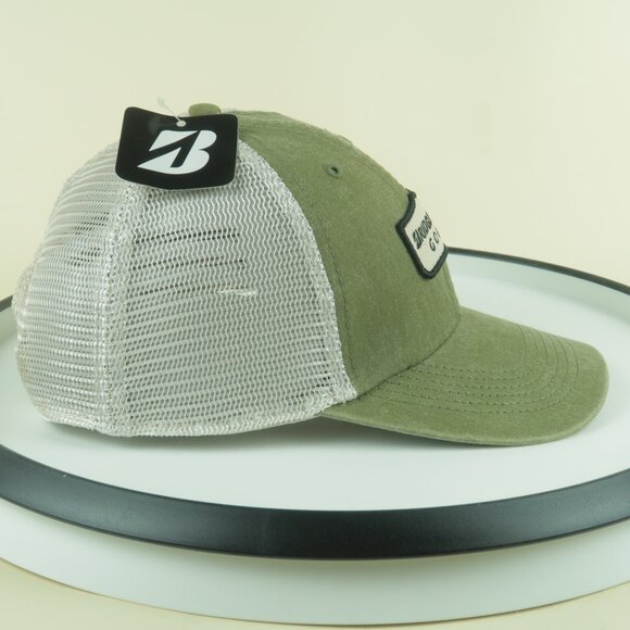 Bridgestone GOlf Retro Logo Trucker Hat Mens Snapback Green White Mesh New - Picture 3 of 5